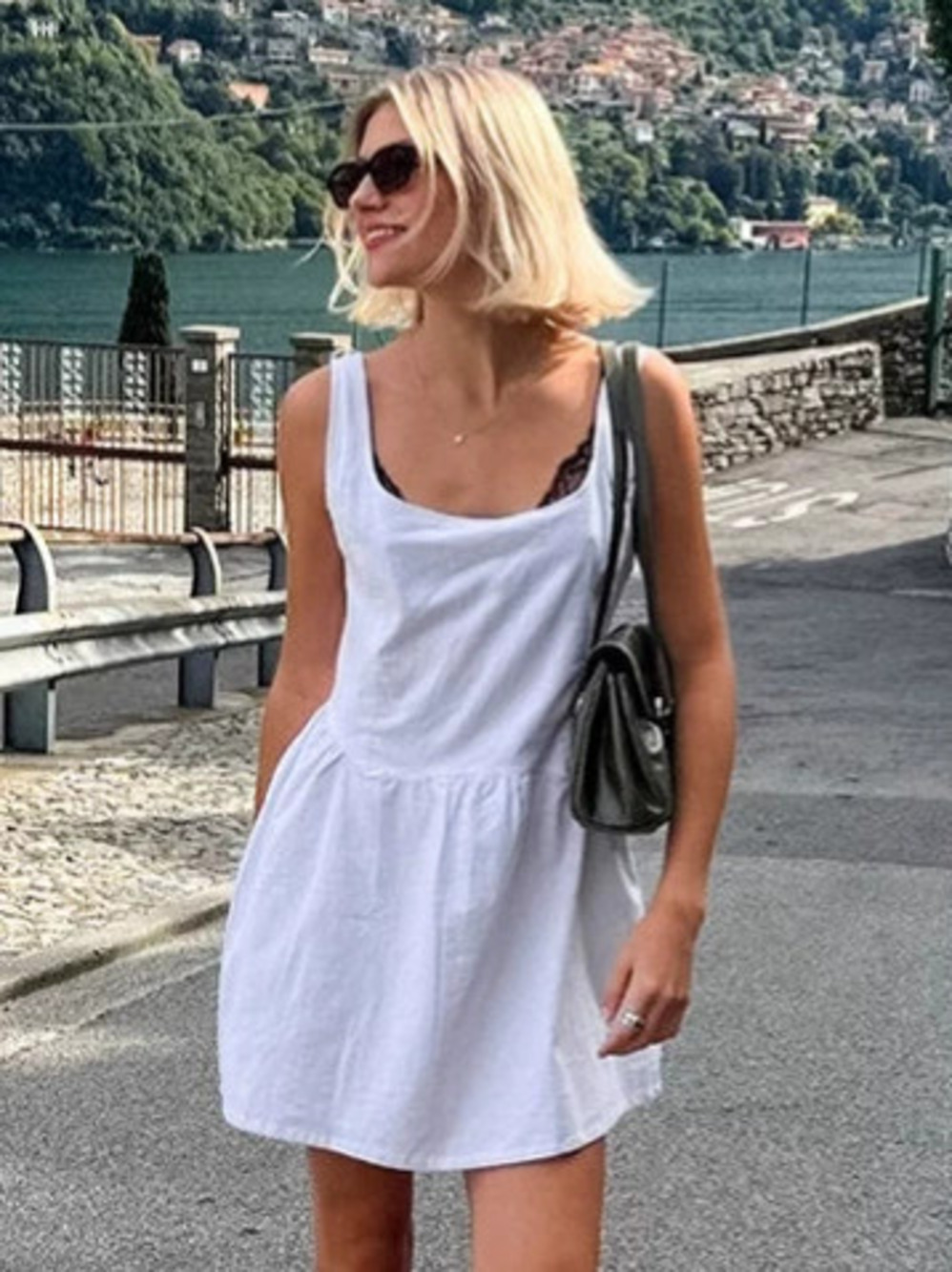Forever 21 Summer White Cotton Linen Square Neck Loose Mini Tank Dress